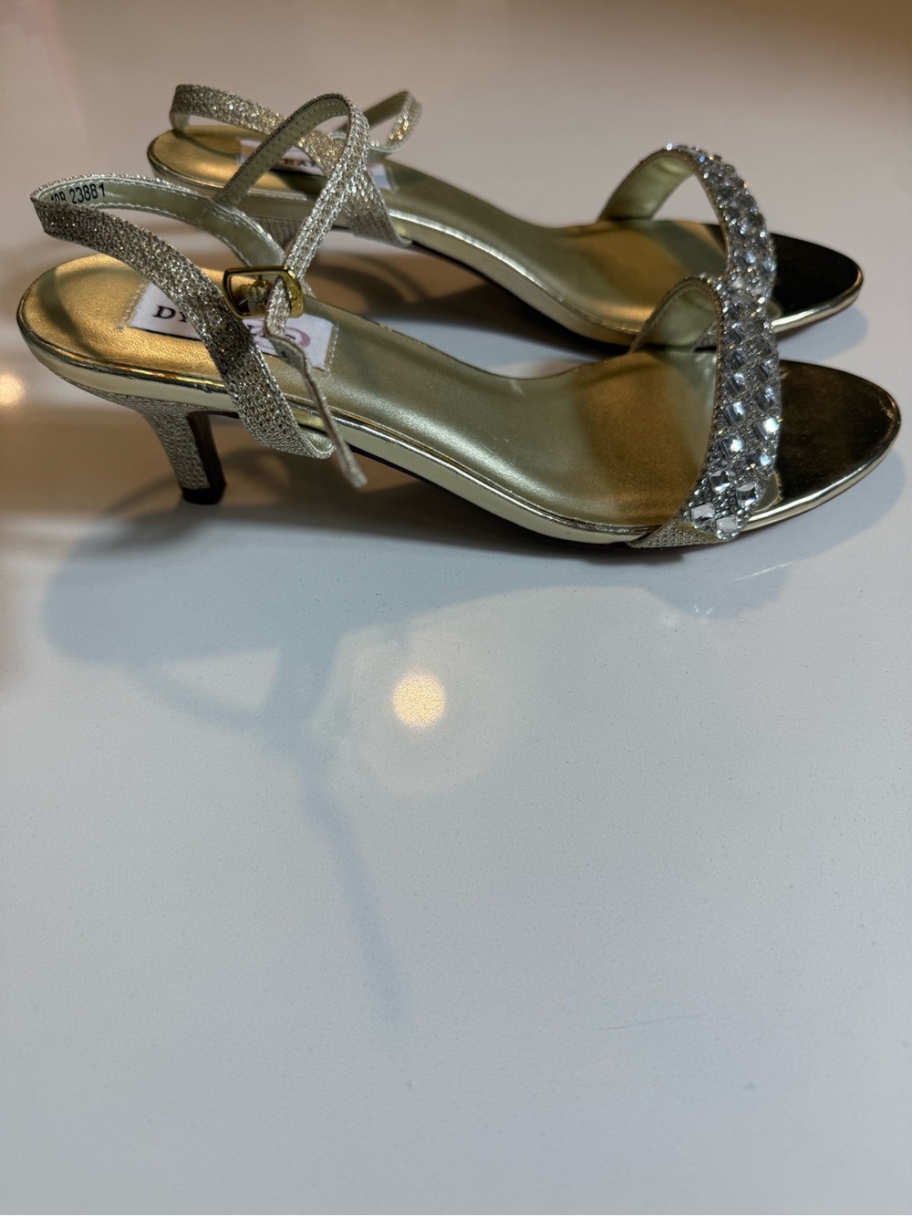 Dyeables Gold Rhinestone Heels Sandals Size 10B Wedding Bridal Formal